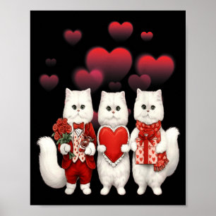 Poster Gatos fofos do Dia dos Namorados segurando coraçõe