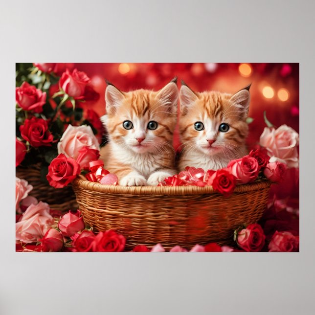 Poster Gatos fofos em uma cesta de palha (Frente)