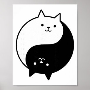Poster Gatos Fofos Yin Yang Yoga Zen Gatinho Preto E Bran