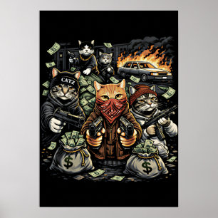 Poster Gatos Gangsters Engraçados Equipe Felina de Rua