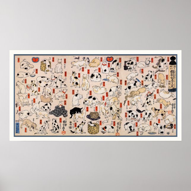 Póster Gatos: Gatos por Utagawa Kuniyoshi (Frente)