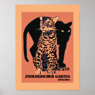 Póster Gatos grandes do jardim zoológico retro de Munich
