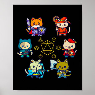 Poster Gatos Jogadores De Rpg Dados D20 Gato Nerdy Geek H