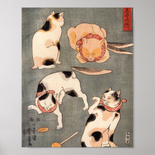 Poster Gatos Jogando Utagawa Kuniyoshi