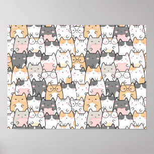 Poster Gatos Kawaii, Cute-Patterno sem-costura