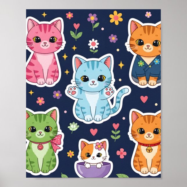 Poster Gatos Kawaii Fofos Presente Para Amantes de Gatos  (Frente)