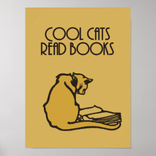 Poster Gatos legal leem livros estilo retrô