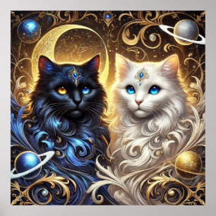 Poster Gatos Majestosos Preto e Branco 