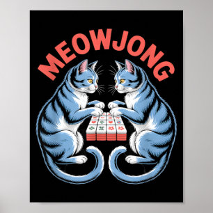 Poster Gatos Meowjong Engraçados Jogando Peças de Mahjong