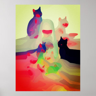 Poster Gatos Místicos & Espíritos – Arte Abstrato e Vibra