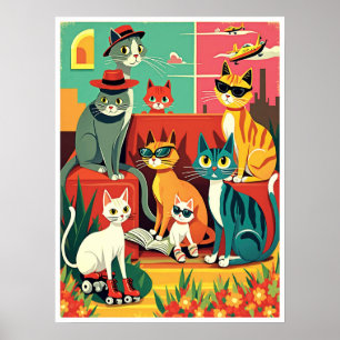 Poster Gatos Modernos de meio século em Férias
