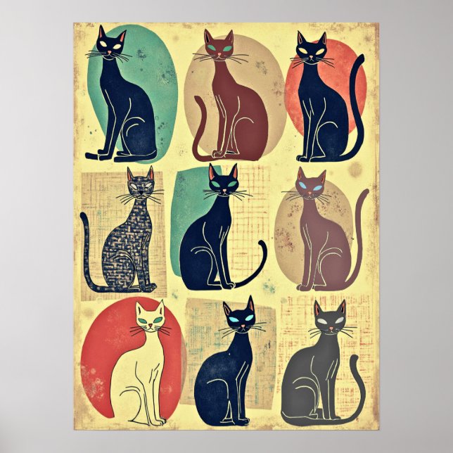 Poster Gatos Modernos Do Médio Vintage (Frente)