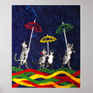 Póster Gatos na chuva