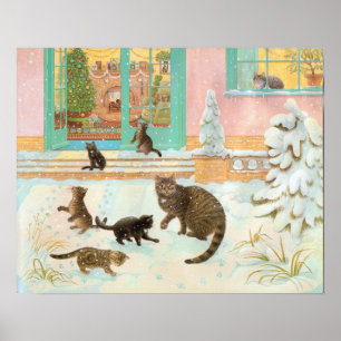 Poster Gatos na Pintura da Neve 