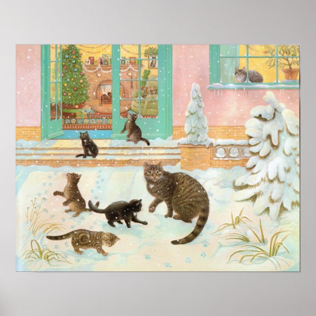 Poster Gatos na Pintura da Neve (Frente)