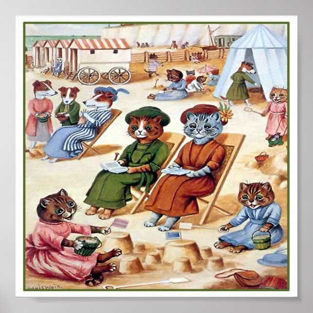 Póster Gatos na praia por Louis Wain (Frente)