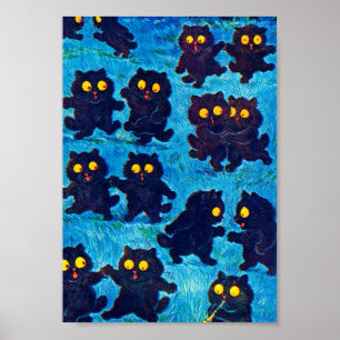 Poster Gatos Negros Dançando à Lua, Louis Wain