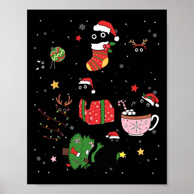 Poster Gatos Negros Engraçados Santa Hata Feliz De Natal  (Frente)