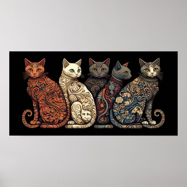 Poster Gatos no estilo de wallpaper vitoriano (Frente)