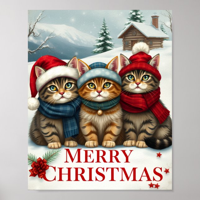 Poster Gatos no Natal de Papoilas e Chapéus (Frente)