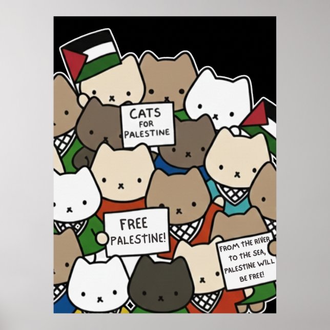 Poster Gatos pela Palestina – Gatos Kawaii pela Justiça (Frente)