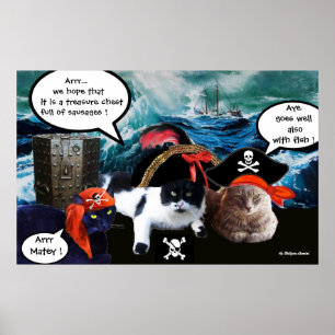 PÓSTER GATOS PIRATAS FALANTES E NAVIO NA TEMPORAL NO MAR