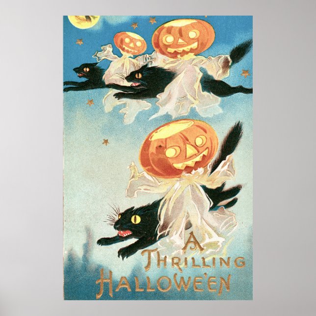 Poster Gatos Pretos de Halloween Vintage (Frente)