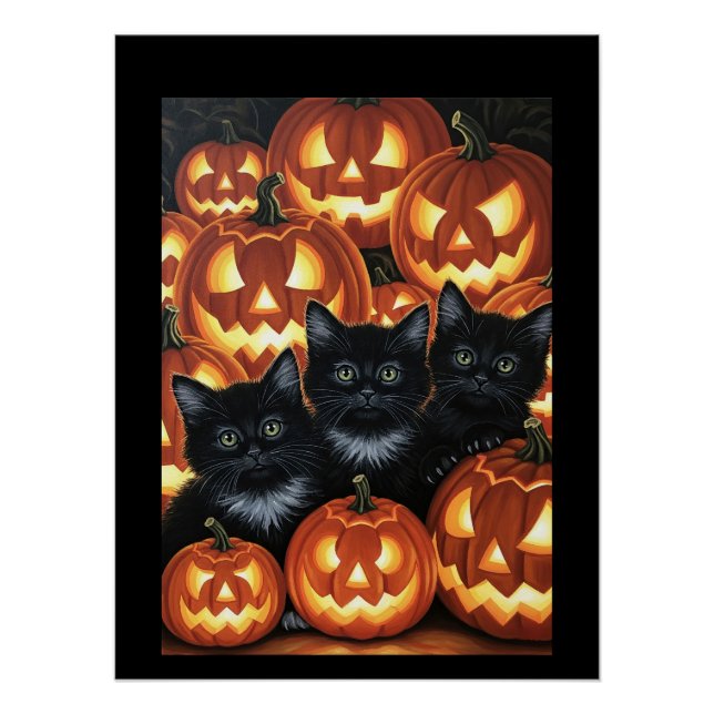 Póster Gatos Pretos e Jack O’Lanternas (Frente)