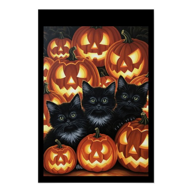 Póster Gatos Pretos e Jack O’Lanternas (Frente)
