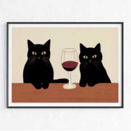 Poster Gatos Pretos e Vinho Tinto Minimalista