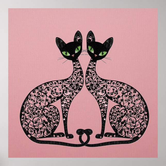 Poster Gatos Pretos Elegantes em Filigrana (Frente)