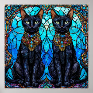 Poster Gatos Pretos em Design de Vitral Artístico