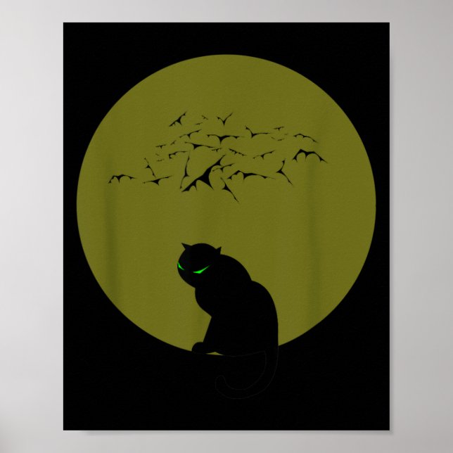 Poster Gatos Pretos Morcegos Lua de Halloween (Frente)