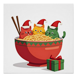 Póster Gatos Ramen de Natal Anime Natal Xmas Crianças Men