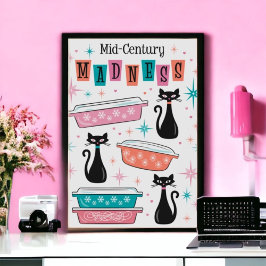 Poster Gatos Retro Pretos Gatos Pyrex Médio Centros Loucu