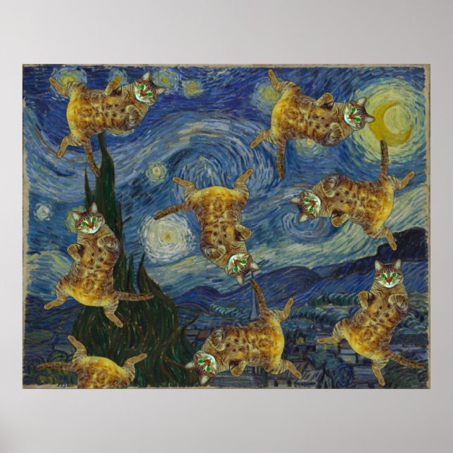 Poster Gatos rochosos na "Noite Estrelada" de Van Gogh (Frente)