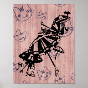 Poster Gatos Rostos Parasóis Guarda-chuvas Desenho de tin
