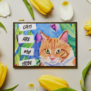 Poster Gatos são Minha Tribo   Gato Laranja e Flores