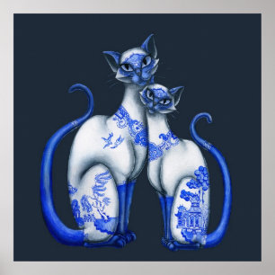 Poster Gatos Siamese do salgueiro azul