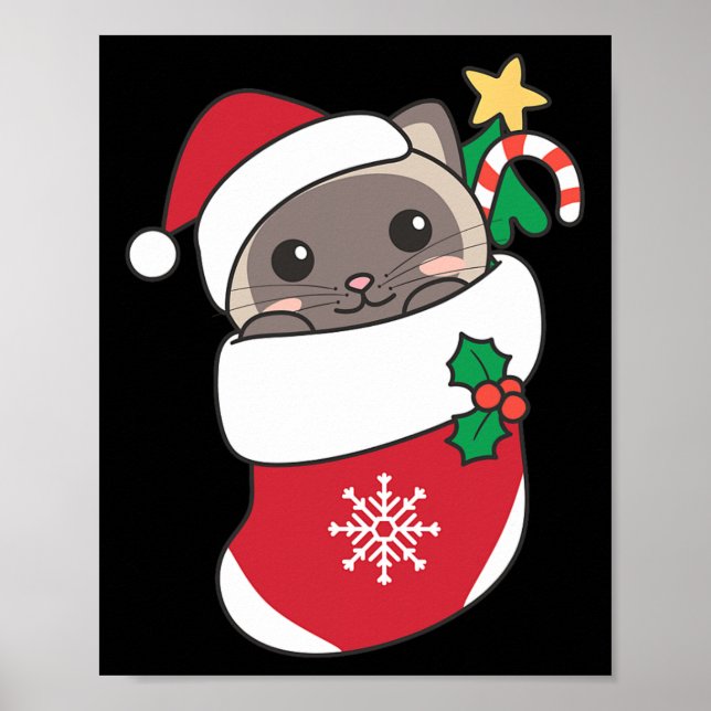 Poster Gatos Siameses Bastantes Em Meias De Natal Para Ch (Frente)