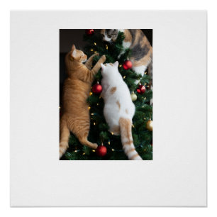 Póster Gatos Subindo na Árvore de Natal