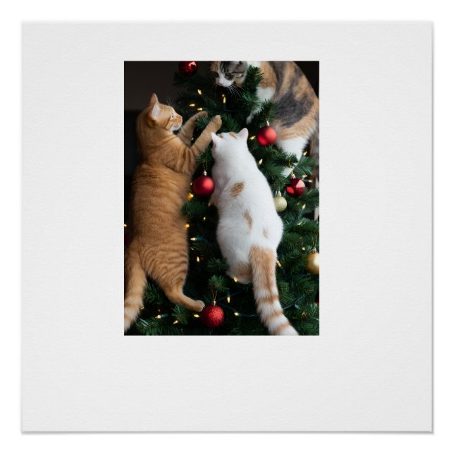 Póster Gatos Subindo na Árvore de Natal (Frente)