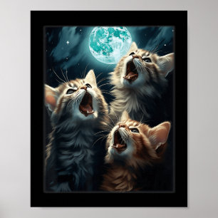 Poster Gatos Uivando Para A Lua, Meme Engraçado de Gato, 