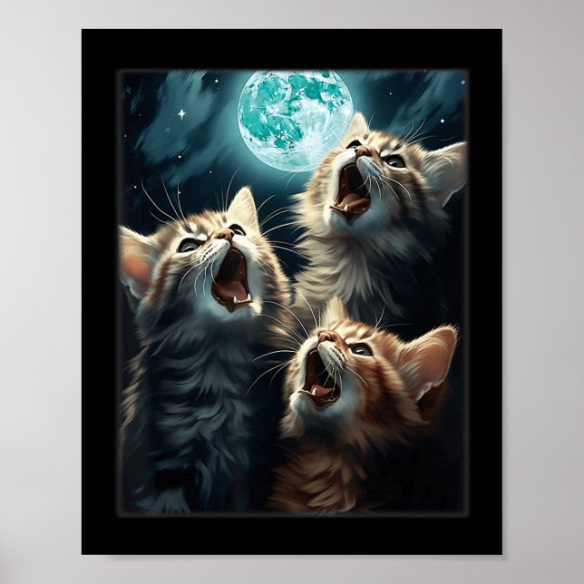 Poster Gatos Uivando Para A Lua, Meme Engraçado de Gato,  (Frente)