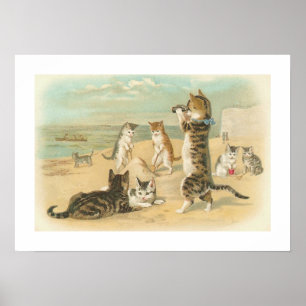 Poster "Gatos vintage na praia"