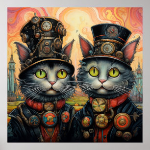 Poster Gatos Whimsic Steampunk