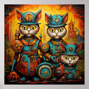 Poster Gatos Whimsic Steampunk