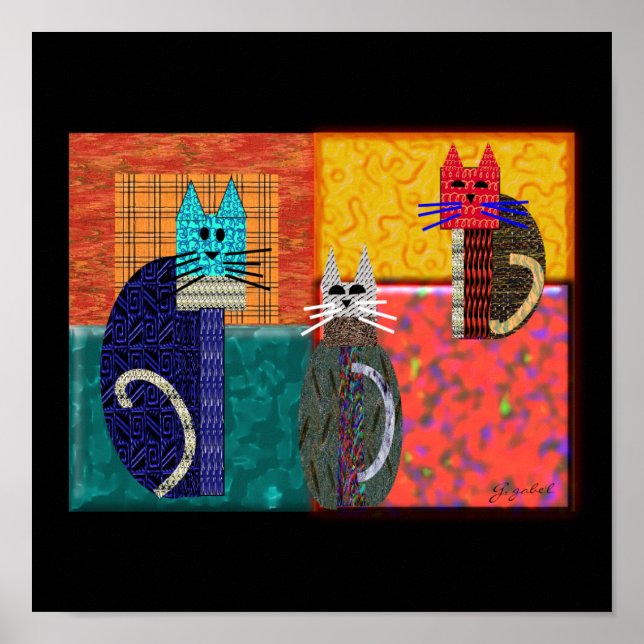 Póster Gatos Whimsical em Arte CANVAS (Frente)