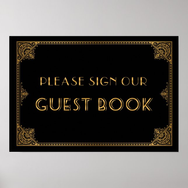 Poster Gatsby inspirou sinal de casamento Guest Book (Frente)