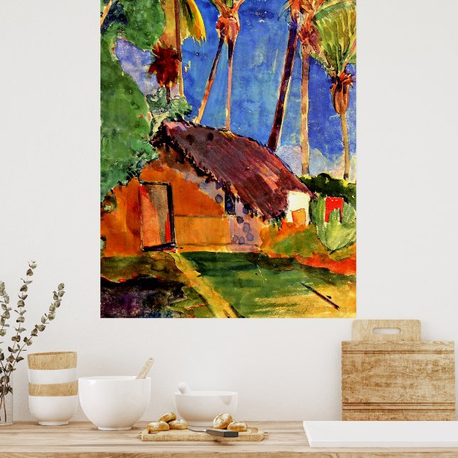 Poster Gauguin - Thatch Hut sob as Palmas (Cozinha)